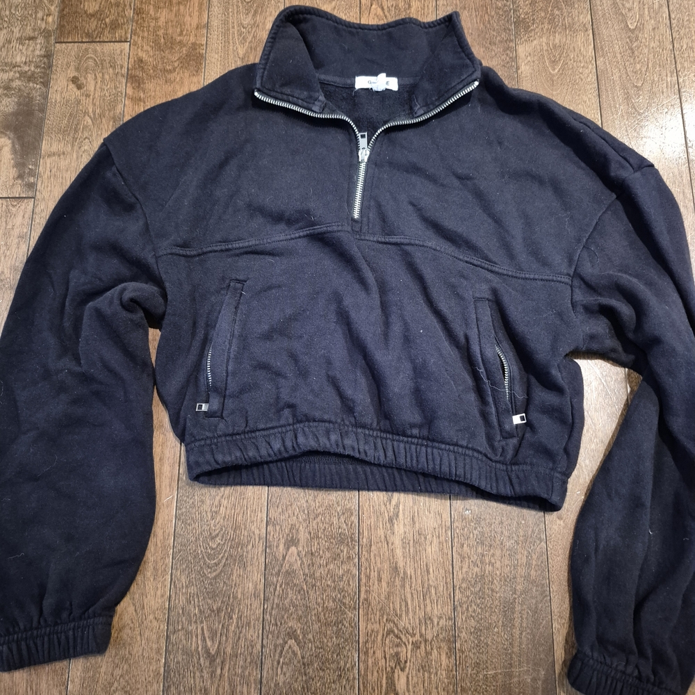 Garage Black Cropped Quarter-Zip Turtleneck Sweater